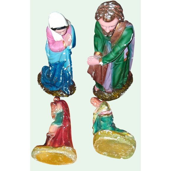 Vintage Nativity Scene Figurines Set Joseph Mary Shepherd Hand-Painted Chalkware - Picture 1 of 14